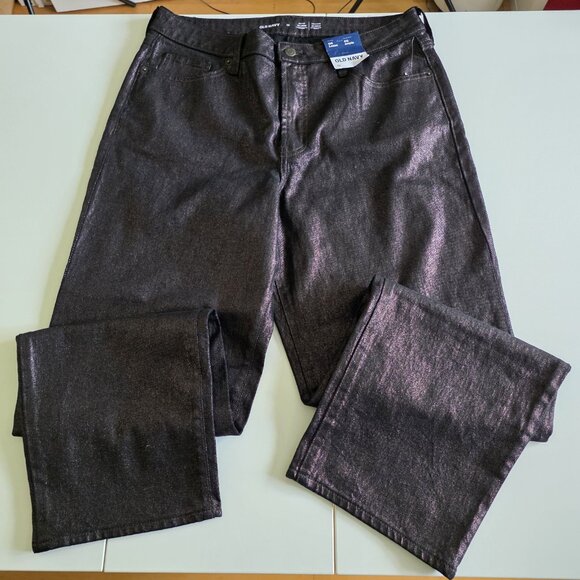 Old Navy Pants Womens 12 Black Metallic Shimmer High Rise OG Loose Whimsigoth - Picture 11 of 16